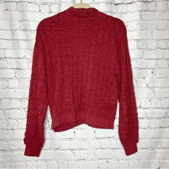 FP FREE PEOPLE Beach Burgundy Red Tan Button Knit Cardigan Ruche Bomber Jacket S - Picture 10 of 10
